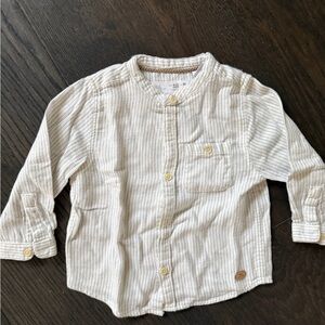 Zara Cream and Light Brown Striped Button-Down Shirt